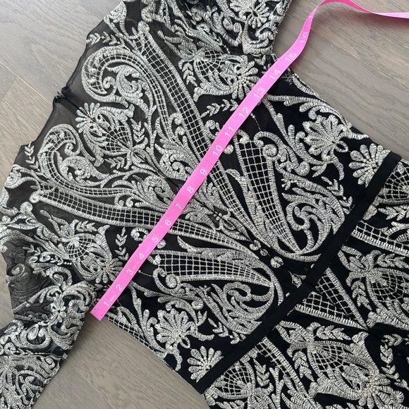 Marchesa Notte Moises Embroidered Gown Maxi Dress Gold Back Lace - Size 4 - Picture 8 of 12